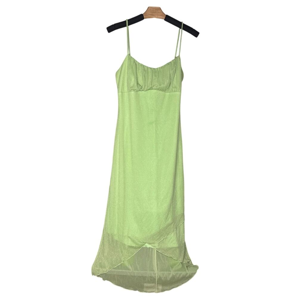 Vintage Glitter Green HighLow MIDI Dress Sparkle Tinkerbell Lime Formal Gown JJ8